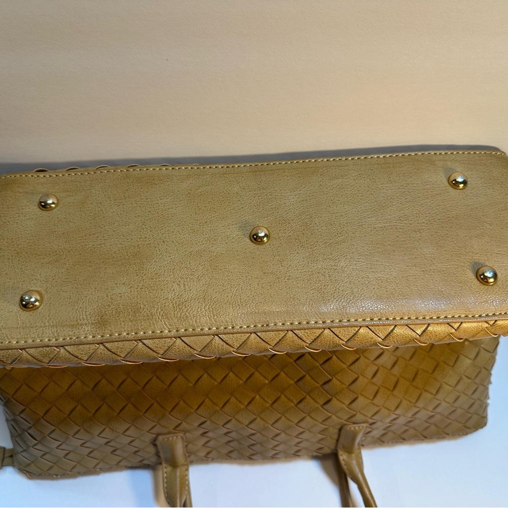 Urban Expressions Large Natural Woven Vegan Leather Handbag Purse Tote Preowned - Picture 10 of 14